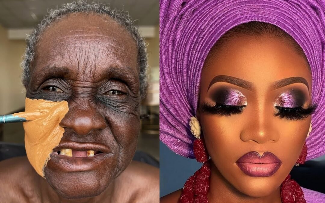 VIRAL 😱😳🔥NIGERIAN GRANDMA BRIDAL MAKEUP & GELE TRANSFORMATION💄MAKEUP TUTORIAL 🔥✂️💉💉