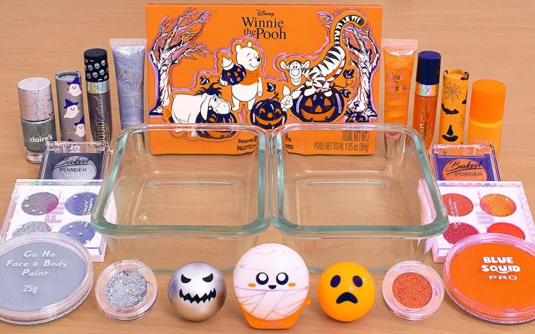 Orange vs Silver – Mixing Makeup Eyeshadow Into Slime ASMR