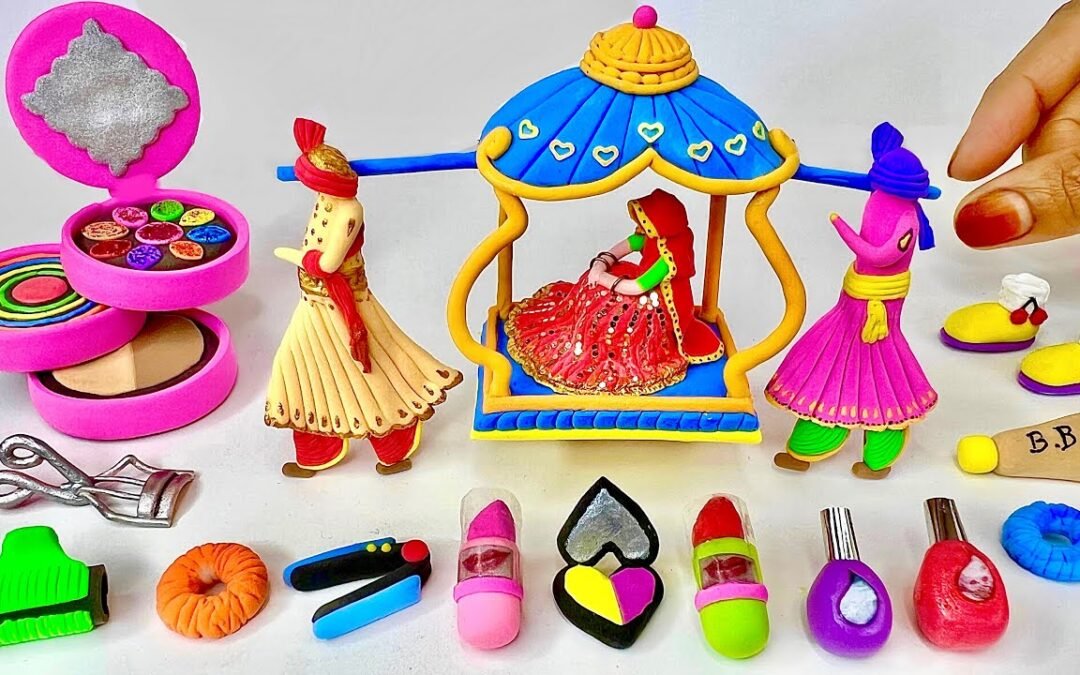 DIY How To Make Polymer Clay Miniature Makeup Set with Pink Dress,Eyeshadow, Shoes,Bag | makeup kit