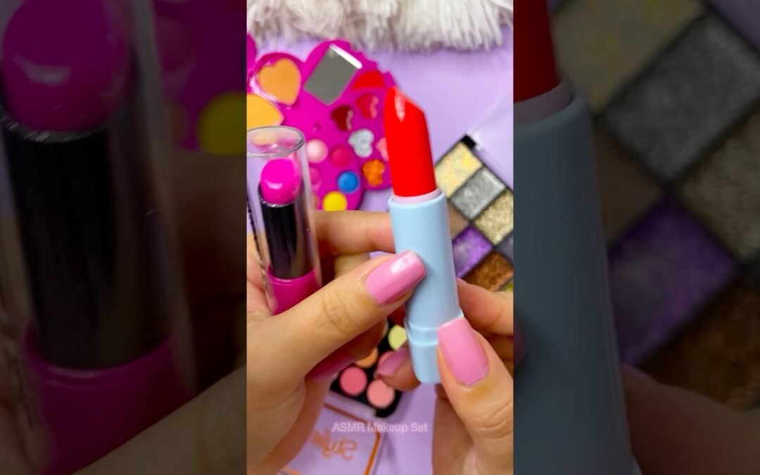 ASMR Makeup Set Fast Satisfying with Unboxing & Review Pink Sounds Video Red Lipstick